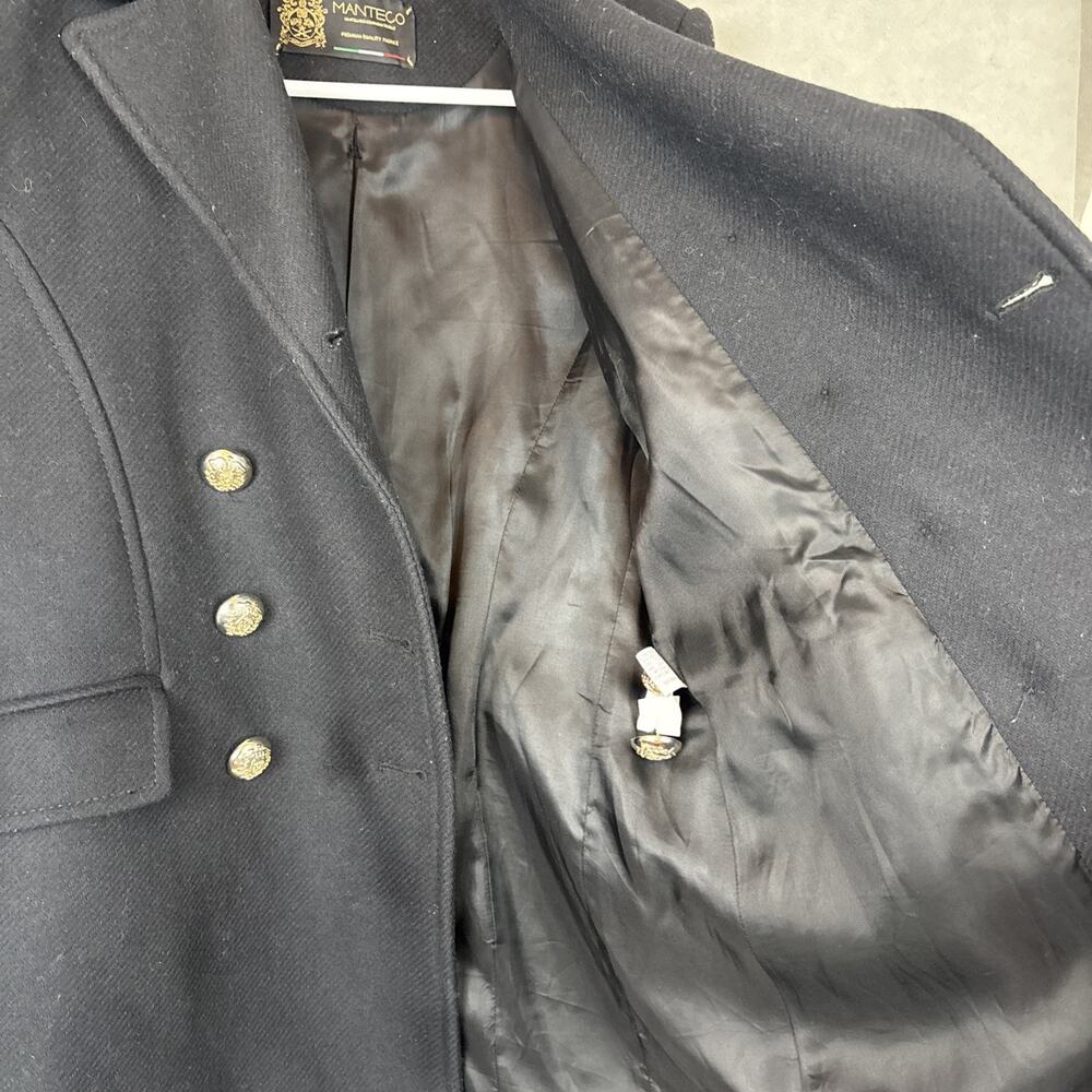 Zara Manteco Pea Coat Women’s Small Wool Military Black Double Breasted Pockets - Picture 6 of 7